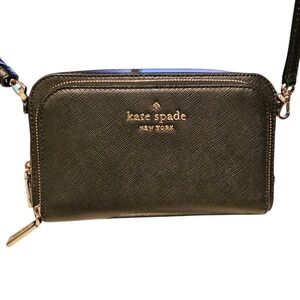 Kate Spade Staci Dual Zip Around Black Crossbody Leather Clutch Purse